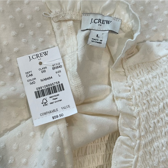 J.Crew NWT Smocked Clip-Dot Tank Top Large Ivory Sleeveless Blouse - Picture 7 of 7